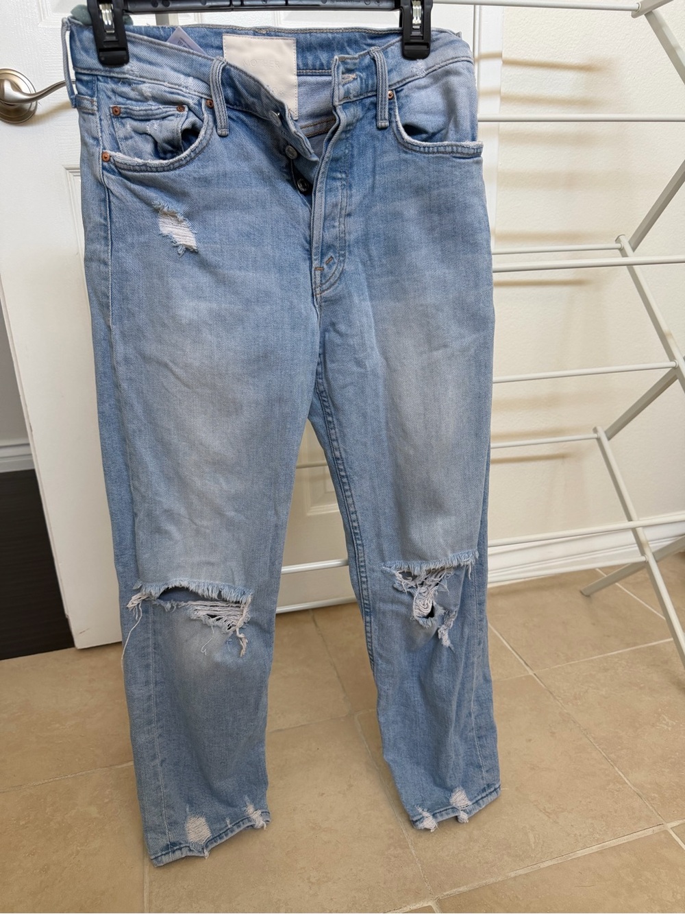 MOTHER Light Blue Distressed Relaxed Men's Jeans